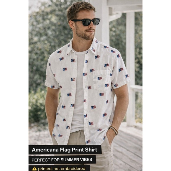 Free Planet Other - Free Planet Flag Print Button Up Shirt Small Americana Cotton Summer Coastal